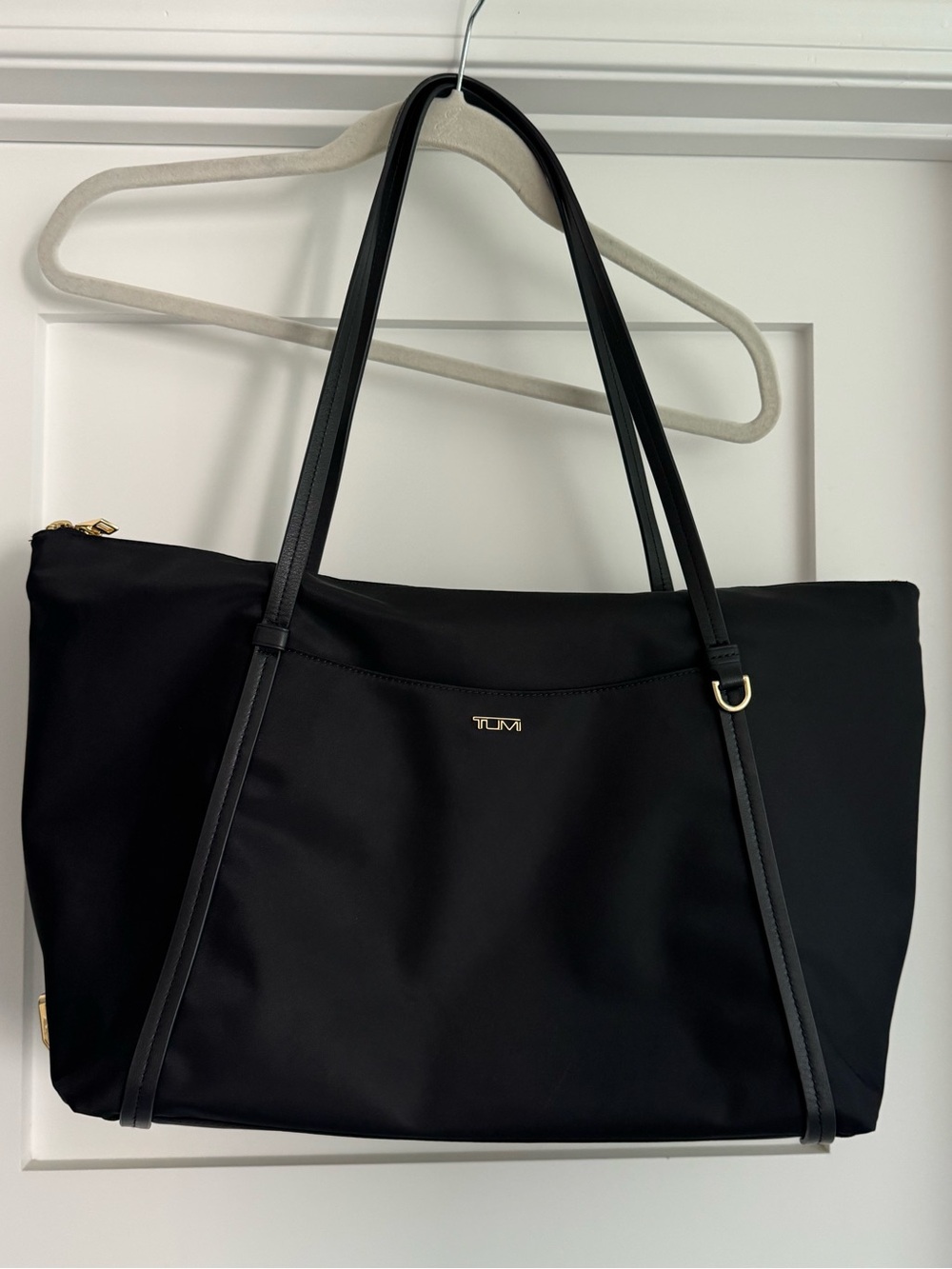TUMI Black Nylon Voyager Q Tote Bag with Leather Trim.